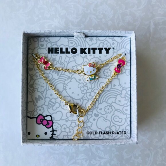 Hello Kitty Brass Gold Flash Plated Bracelet  NEW w Box - Picture 2 of 4